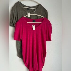 Stylish Women's V-Neck Tops - Pink and Olive